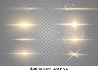 Yellow glowing light explodes on a transparent background. Sparkling magical dust particles. Bright Star. Transparent shining sun, bright flash. Vector sparkles. To center a bright flash.