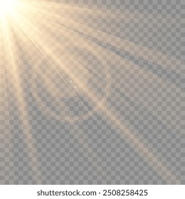 Yellow glowing light explodes on a transparent background. Sparkling magical dust particles. Bright Star. Transparent shining sun, bright flash. Vector sparkles.