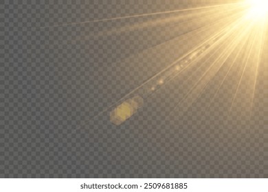 Yellow glowing light explodes on a transparent background. Sparkling magical dust particles. Bright Star. Transparent shining sun, bright flash. Vector sparkles.