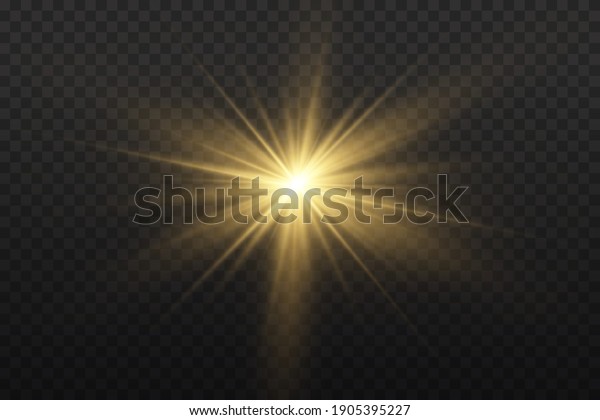 Yellow glowing light explodes on a transparent
background. Sparkling magical dust particles. Bright Star.
Transparent shining sun, bright flash. Vector sparkles. To center a
bright flash.