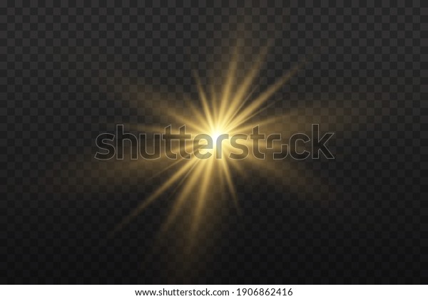 Yellow glowing light explodes on a transparent\
background. Sparkling magical dust particles. Bright Star.\
Transparent shining sun, bright flash. Vector sparkles. To center a\
bright flash.