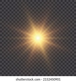 Yellow glowing light explodes transparently. Pre-illustration for a perfect result with sparkling. Bright Star. Transparent glossy gradient glitter, bright flash. Texture