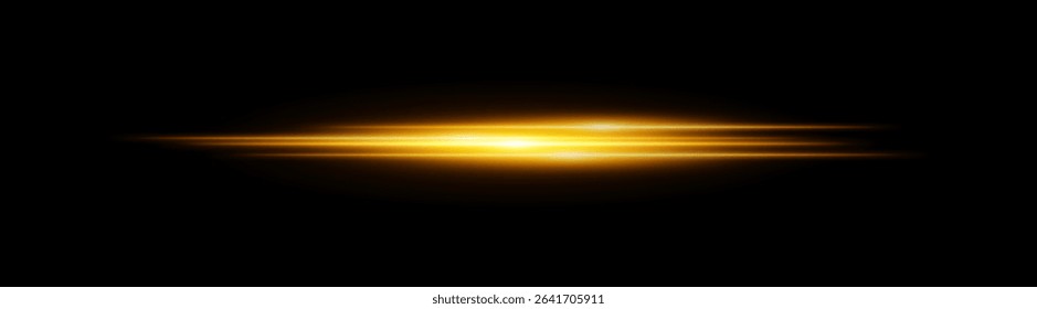 Yellow glowing light streak. Horizontal neon beam with smooth glow and layered flow on black background, fitting tech, motion or speed themes.