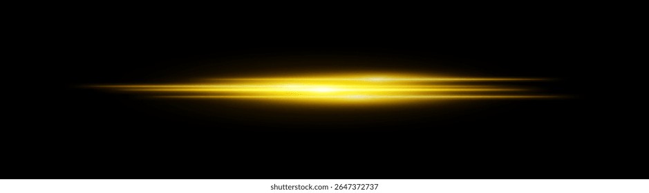 Yellow glowing light streak. Horizontal neon beam with smooth glow and layered flow on black background, fitting tech, motion or speed themes.