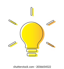 Icono de la bombilla amarilla brillante. Diseño de concepto tecnológico. Antecedentes científicos. Ilustración vectorial. Imagen de archivo.