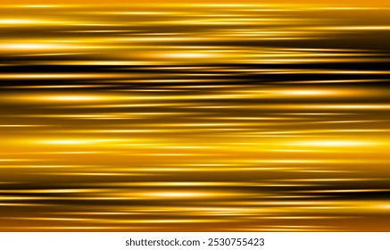 Linhas amarelas brilhantes de movimento e luz. Imagem vetorial de um fundo horizontal listrado de movimento no espaço e energia solar no estilo mangá e anime.