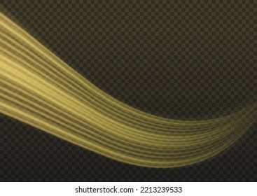 Gelbe glühende Bewegungslinie. Dynamische goldene Wellen. Leuchtende goldene Geschwindigkeitslinien. Zaubergeschwindigkeit fliegende Pfade von Glanz. Glow Swirl Light Effect. Schwirbelnder dynamischer Neonkreis. Vektorgrafik.