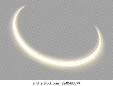 Yellow glowing motion line. Dynamic golden waves. Luminous gold lines of speed. Light sparkling effect. Magic speed flying trails of shine, bright shimmer particles fly. Vector illustration.