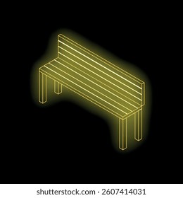 Yellow glowing neon bench on a dark background, perfect for design projects related to relaxation, parks, and urban life