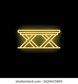 Yellow glowing neon icon of a folding camping table, perfect for any project needing a bright touch