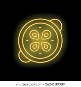 Yellow glowing neon icon of a sliced cucumber, perfect for highlighting healthy food options