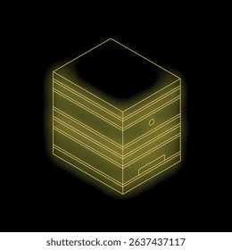 Yellow glowing neon line computer cpu cooler illustration isolated on black background