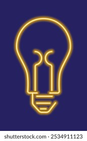 Yellow glowing neon line light bulb with wind turbine. Retro neon electric lamp icon. Idea and solution, business innovation, creative energy, inspiration power and creativity.