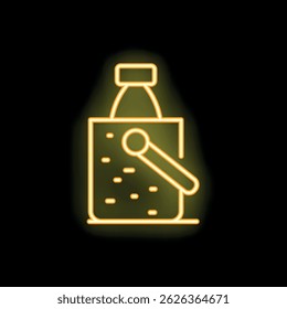 Yellow glowing neon sign depicting a bottle of champagne chilling in an ice bucket, ideal for themes like celebration, nightlife, and luxury