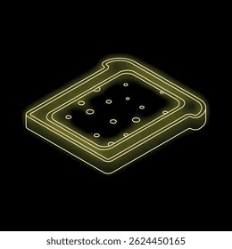 Sinal de néon amarelo brilhante representando uma fatia de pão torrado, perfeito para qualquer projeto que precise de um conceito de café da manhã