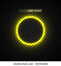 Yellow glowing ring on transparent background. Light effect. Circle. Vector illustration.