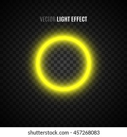 Yellow glowing ring on transparent background. Light effect. Circle. Vector illustration.