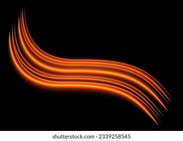 Yellow glowing shiny lines effect vector background. Light glowing effect. Luminous white lines of speed. Light trail wave, fire path trace line and incandescence curve twirl
