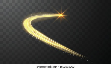 Yellow glowing shiny spiral lines abstract light speed and shiny wavy trail