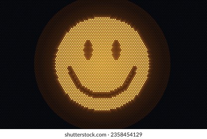 Yellow Glowing Smile. Hexagen pattern, monitor, glowing smile. Positive