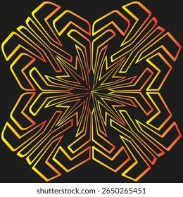 Yellow glowing star. Abstract geometric pattern. Gradient light design. Dark vector background.