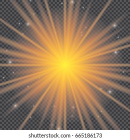 Yellow glowing star, on a square background. Vector illustrator.