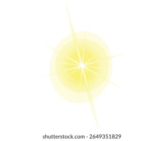 Yellow glowing Starburst, Sparkling starlight, light spark with rays, Shining star effect.