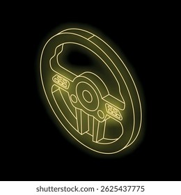 Yellow glowing steering wheel with buttons is representing driving, racing, gaming, and car control