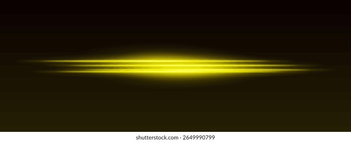Yellow glowing stripes with blurred edges on black backdrop. Light beam effect with sci-fi and futuristic appearance.