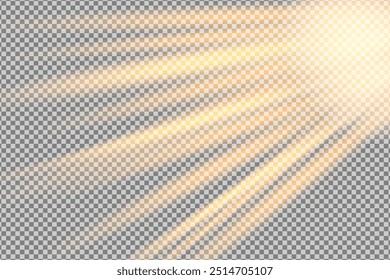 Yellow glowing sunlight effect. front sun ray. flash