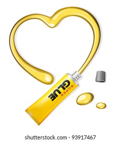 Yellow Glue Heart From Tube Valentine's Day Vector Background EPS10