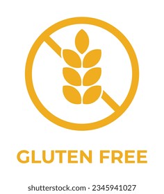 Iconos vectoriales de etiquetas libres de gluten amarillo. No hay símbolos de trigo plantillas de diseño para paquetes de alimentos sin gluten o signo de nutrición de productos dietéticos 