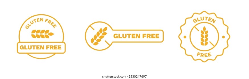 Yellow gluten free sticker. Safe planet logo for eco friendly products. Green product for environmental. Healthy food symbol.