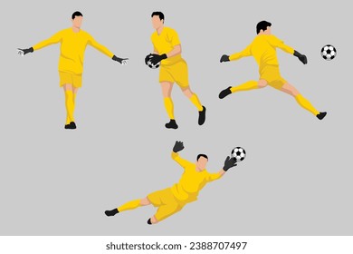 Jugadores de fútbol de portero amarillo en vectores de poses