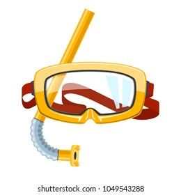 Yellow Goggles and Snorkel Isolated on White Background, Diving Mask for Summer Holidays, Vector Illustration