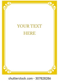 Yellow gold border frame deco vector art simple line corner
