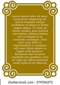 Yellow gold border frame deco vector art simple line corner