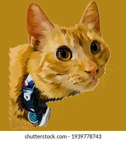 yellow gold cat vector can be used for screen printing
