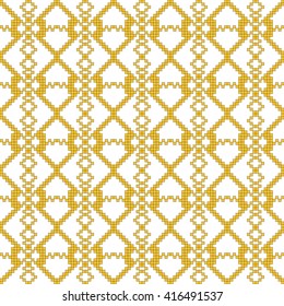 Yellow gold color Seamless pattern of square pixel mosaic design as textiles, presentations, wallpapers. Vector Image.