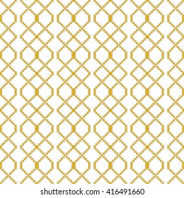 Yellow gold color Seamless pattern of square pixel mosaic design as textiles, presentations, wallpapers. Vector Image.