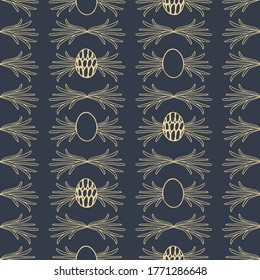 Yellow gold easter eggs, wings seamless pattern