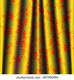 yellow gold fabric curtain with red  flowers pattern background