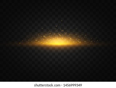 Yellow, gold glowing light explodes on a transparent background. Sparkling magical dust particles. Bright Star. Transparent shining sun, bright flash. Vector sparkles. Light effect 