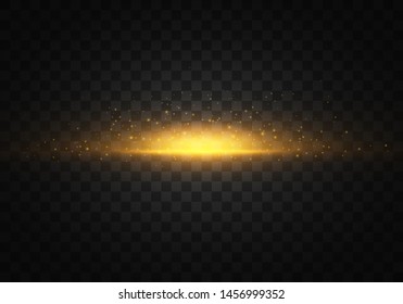 Yellow, gold glowing light explodes on a transparent background. Sparkling magical dust particles. Bright Star. Transparent shining sun, bright flash. Vector sparkles. Light effect 