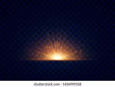 Yellow, gold glowing light explodes on a transparent background. Sparkling magical dust particles. Bright Star. Transparent shining sun, bright flash. Vector sparkles. Light effect 