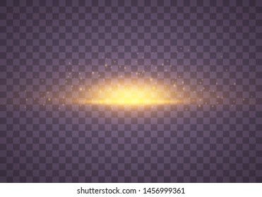 Yellow, gold glowing light explodes on a transparent background. Sparkling magical dust particles. Bright Star. Transparent shining sun, bright flash. Vector sparkles. Light effect 