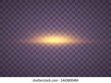 Yellow, gold glowing light explodes on a transparent background. Sparkling magical dust particles. Bright Star. Transparent shining sun, bright flash. Vector sparkles. Light effect 