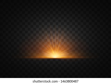 Yellow, gold glowing light explodes on a transparent background. Sparkling magical dust particles. Bright Star. Transparent shining sun, bright flash. Vector sparkles. Light effect 