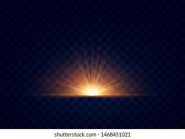 Yellow, gold glowing light explodes on a transparent background. Sparkling magical dust particles. Bright Star. Transparent shining sun, bright flash. Vector sparkles. Light effect 