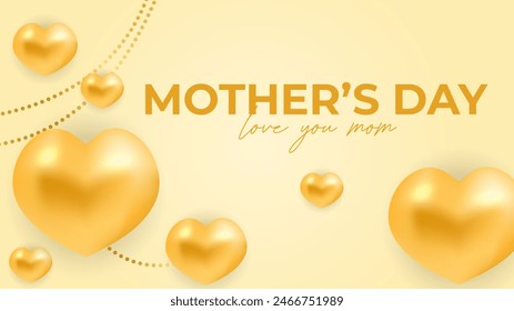 Yellow and gold happy mother's day abstract background vector. Luxury minimal style. Happy mothers day event poster for greeting design template and mother's day celebration